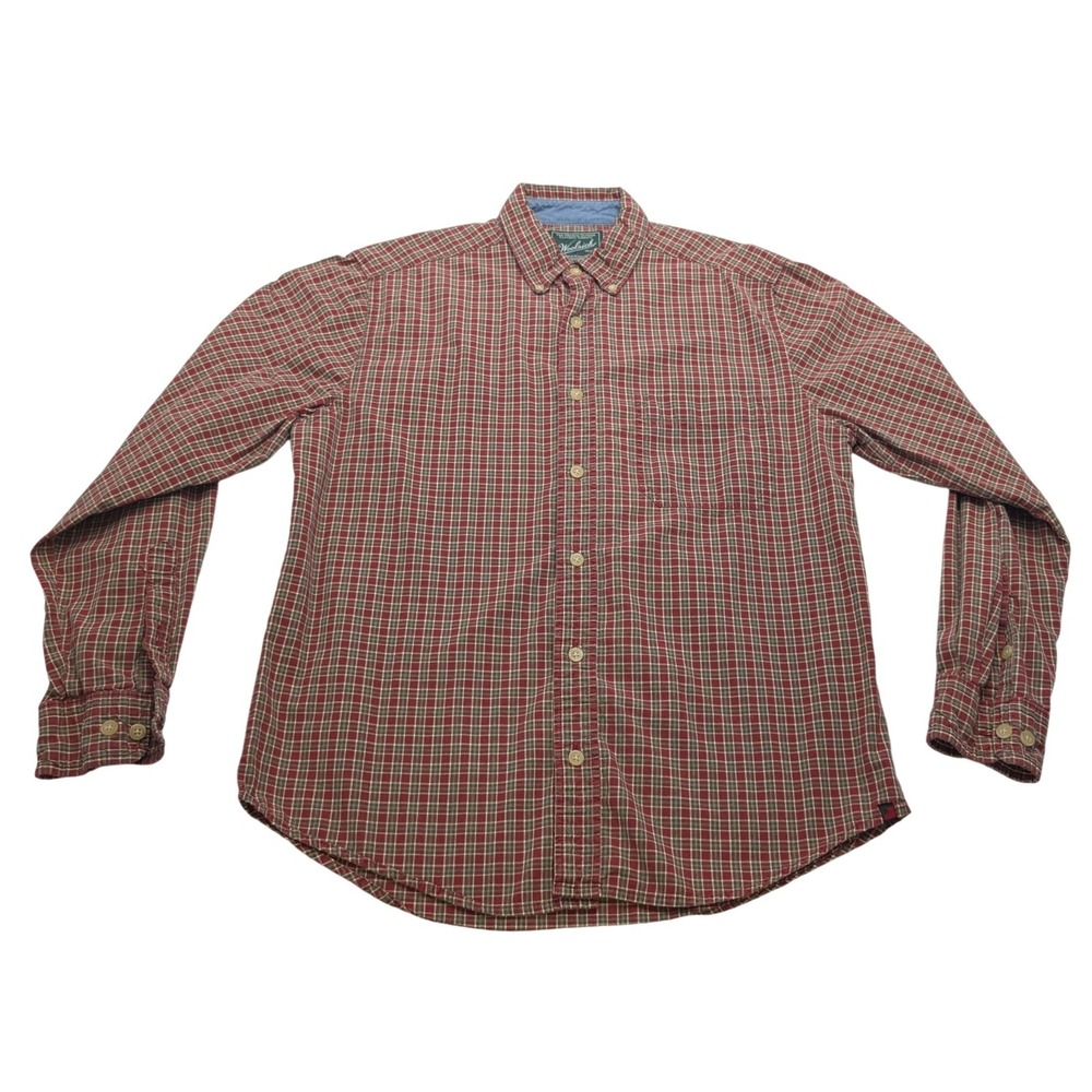 Woolrich Plaid Button Down Shirt Mens M Red Green Long Sleeve Cotton